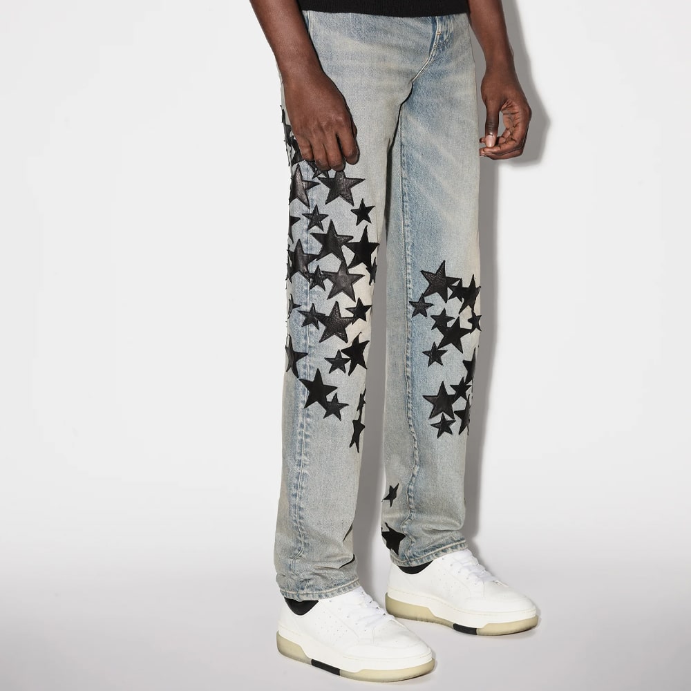 Amiri Leather Star Straight Jeans