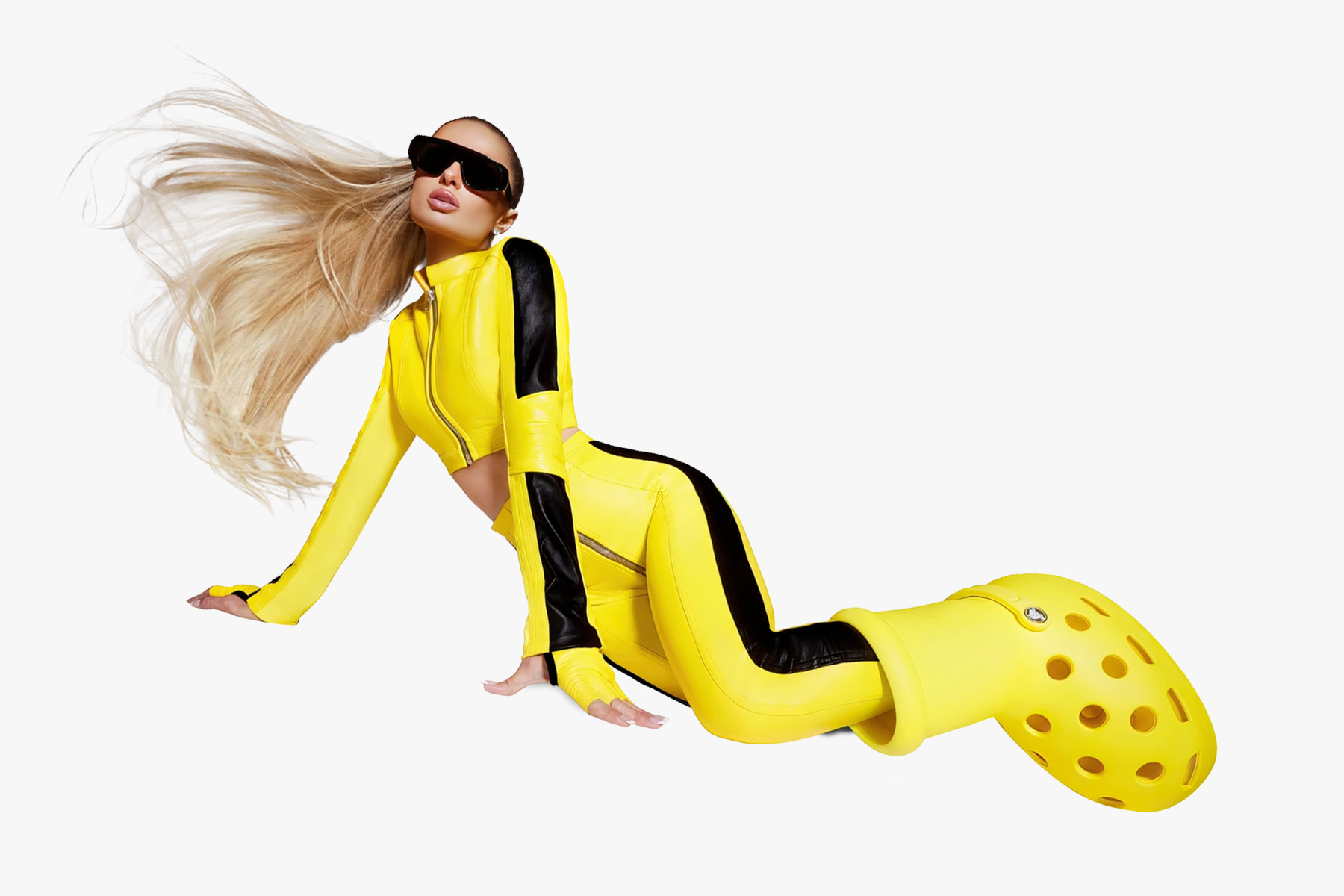 Paris Hilton MSCHF Crocs Big Boots Yellow