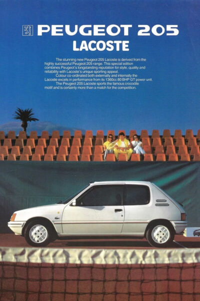 Lacoste Peugeot 205 campagna 1984 auto tennis