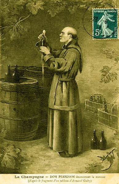 Dom Pérignon storia nascita Champagne cartolina francobollo