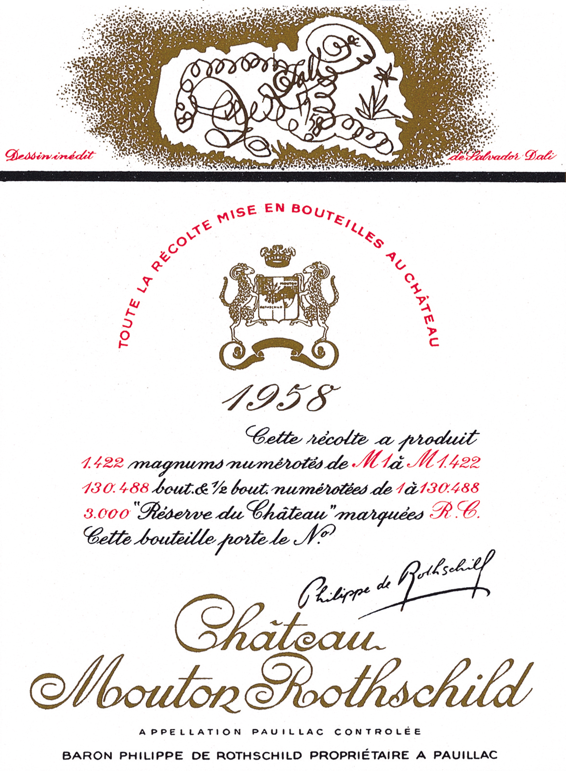 etichetta vino Château Mouton Rothschild 1958 Salvador Dalí