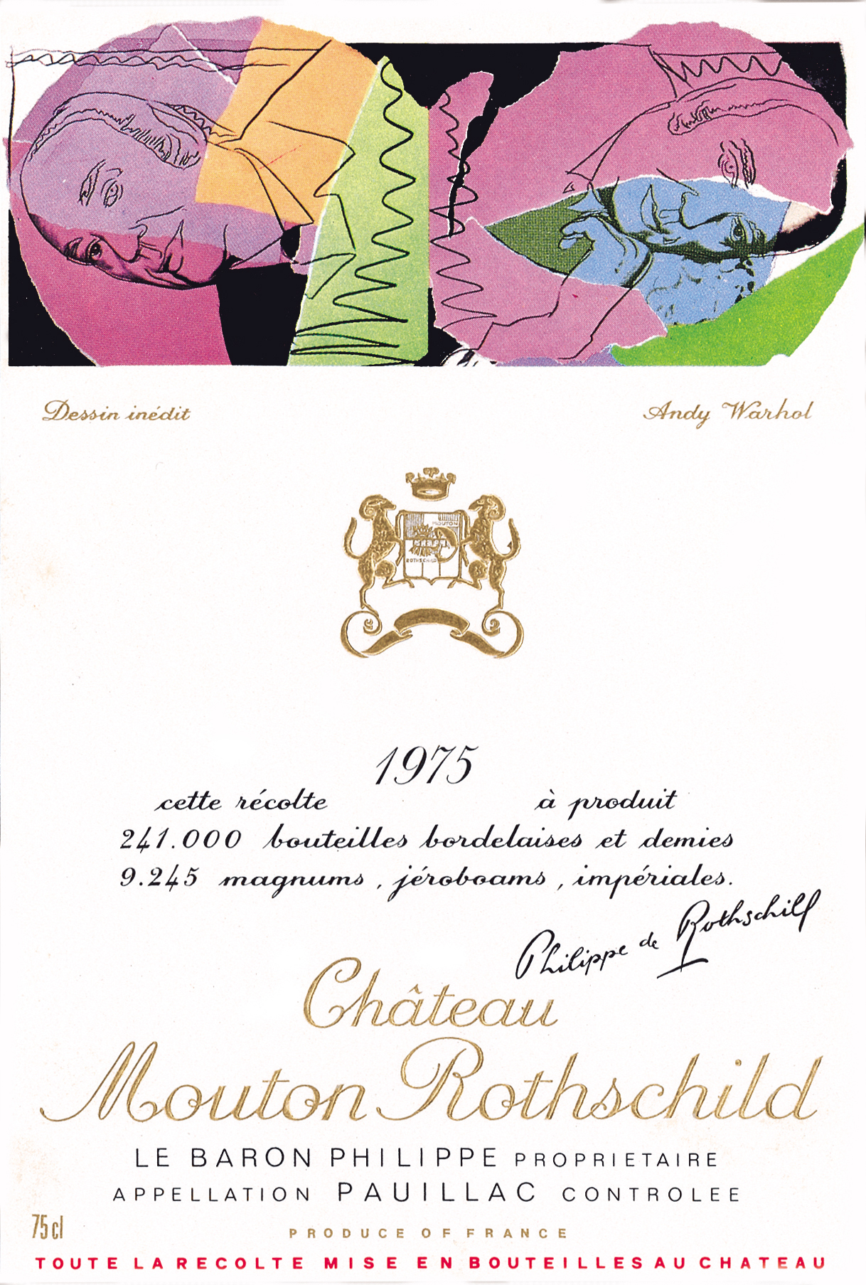 etichette artisti Château Mouton Rothschild label vino 1975 Pablo Picasso